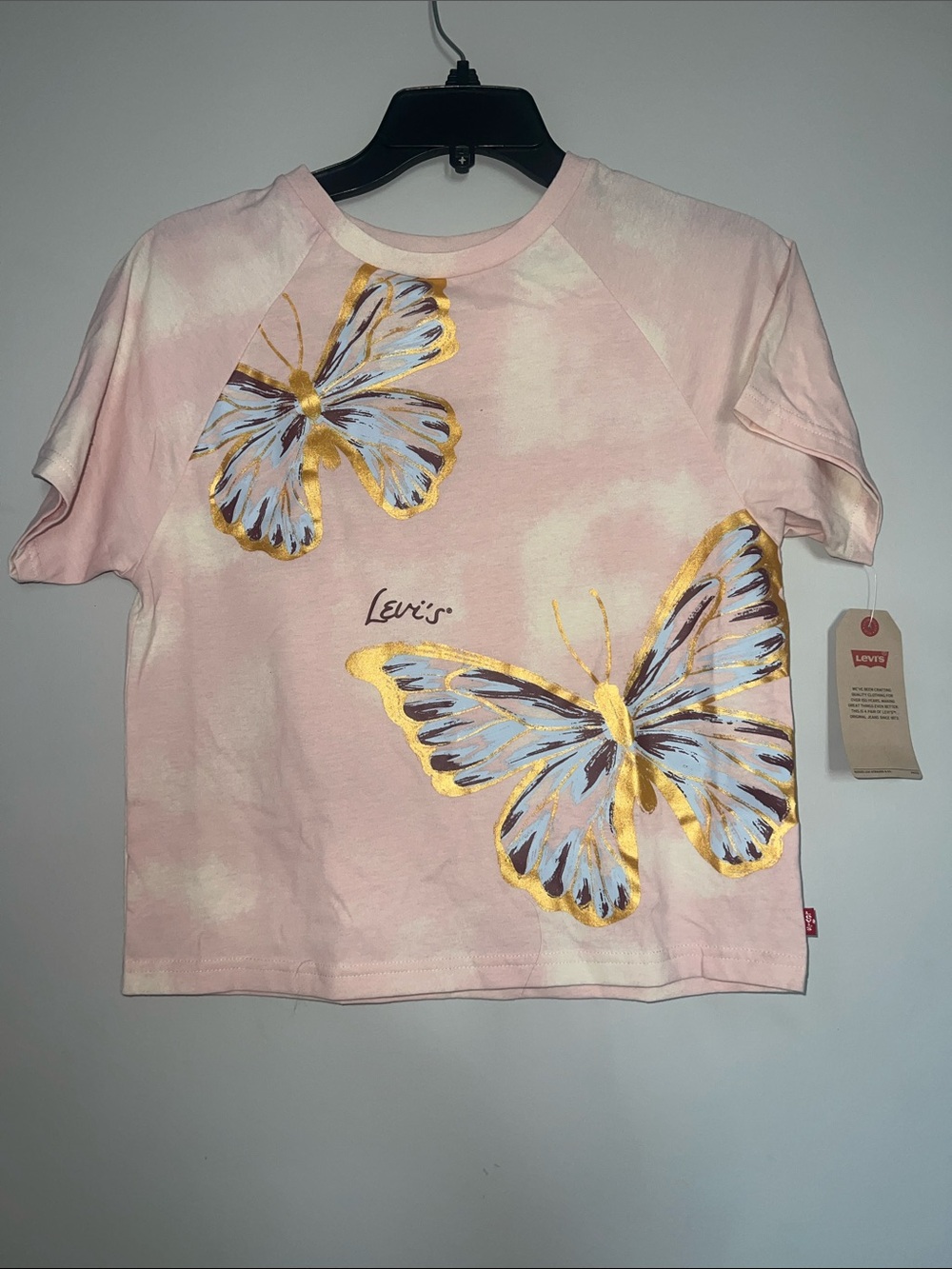 Levi's Pink Tee with Gold-Trim Butterfly Prints